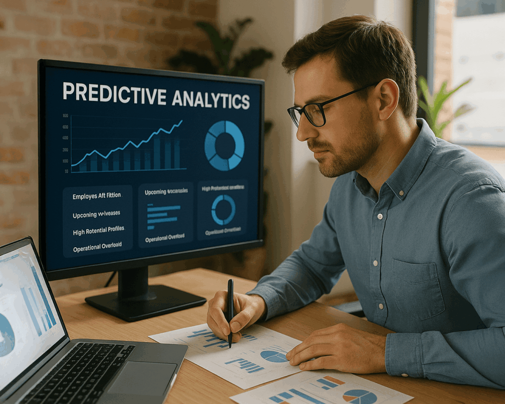 reclutador con una pantalla de big data